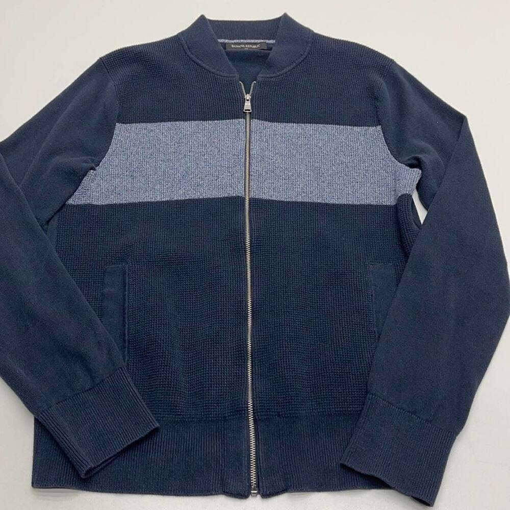 BANANA REPUBLIC Men's Small Blue Full Zip Color Block Sweater